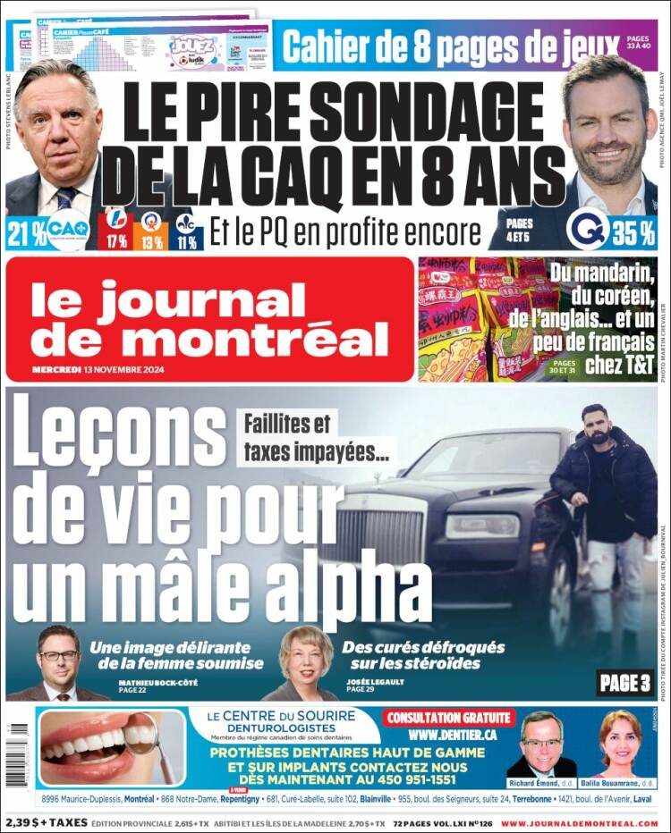 Portada de Le Journal de Montréal (Canadá)