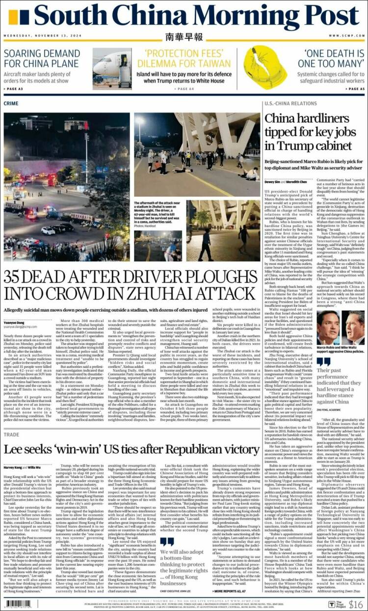 Portada de South China Morning Post (China)