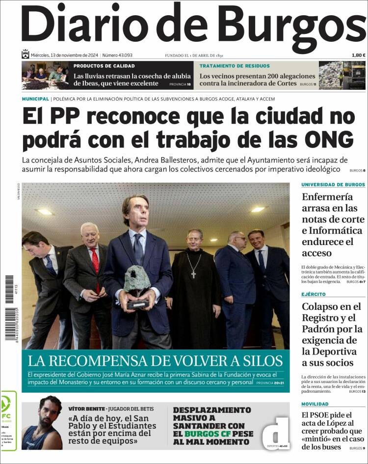 Portada de Diario de Burgos (España)