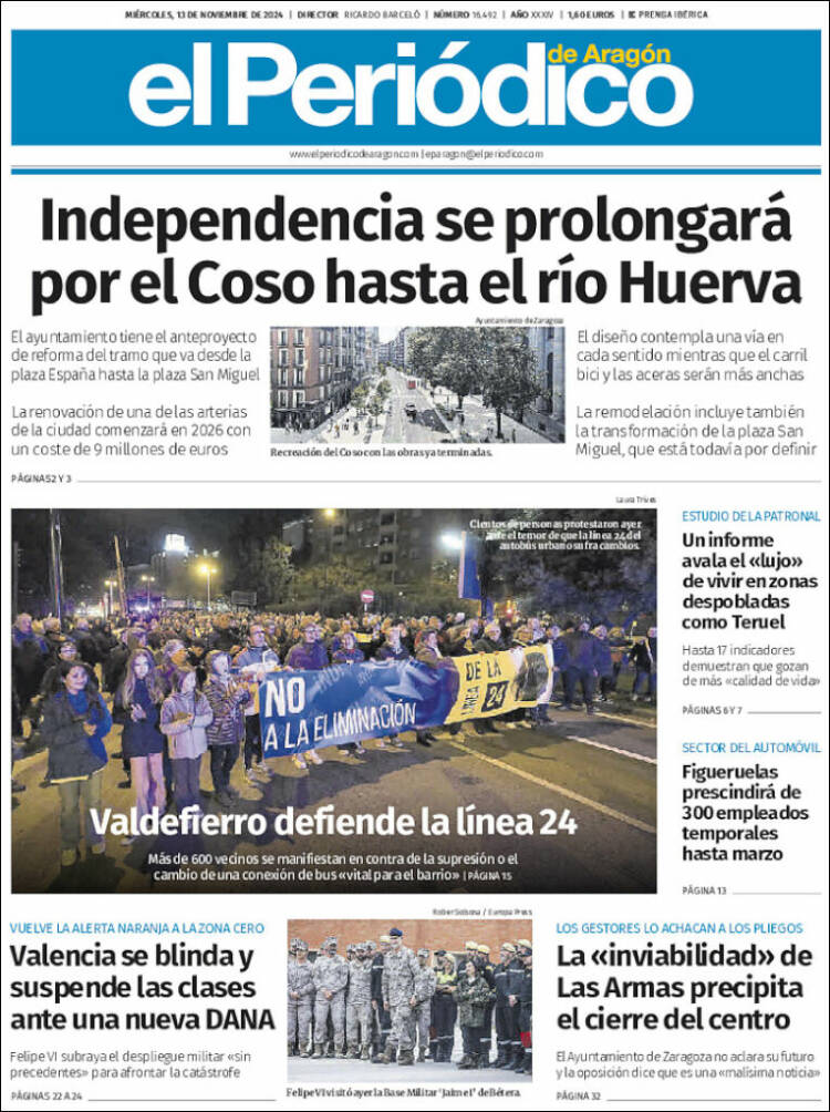 Portada de El Periódico de Aragón (España)