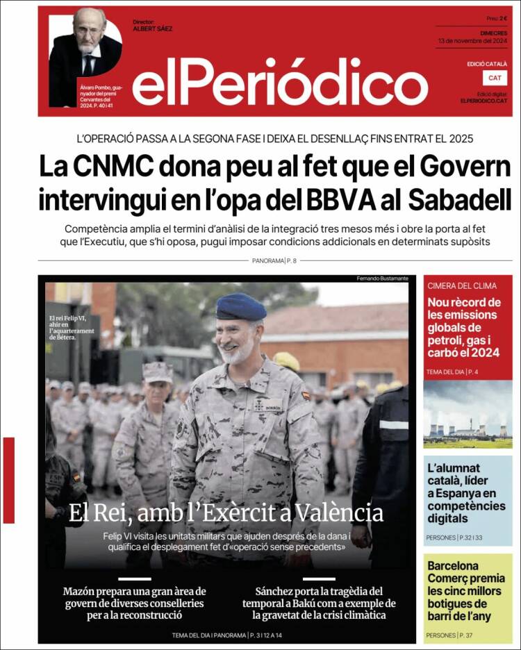 Portada de El Periódico de Catalunya (España)