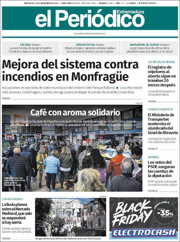 Portada de El Periódico de Extremadura (España)