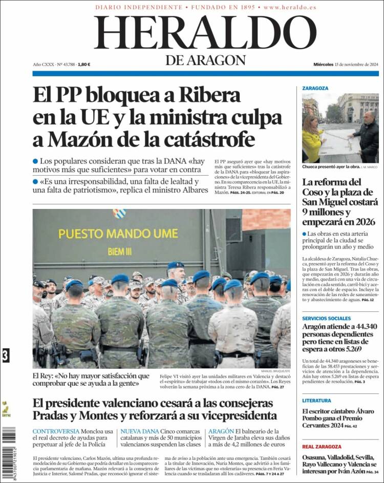 Portada de Heraldo de Aragón (España)