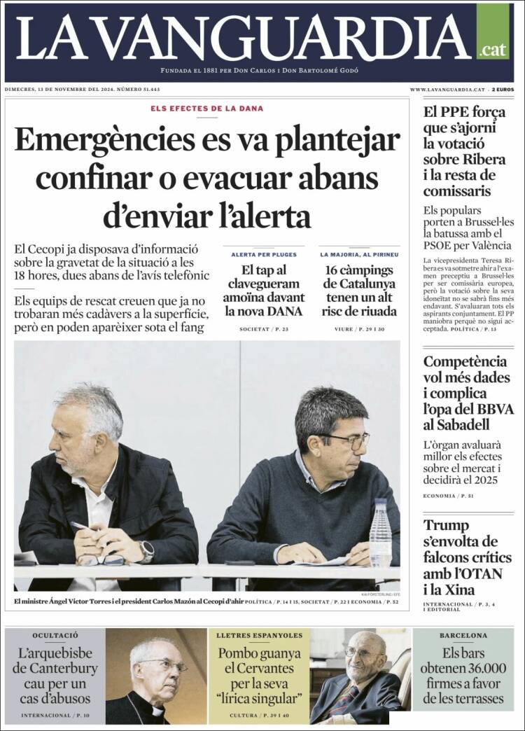 Portada de La Vanguardia (España)