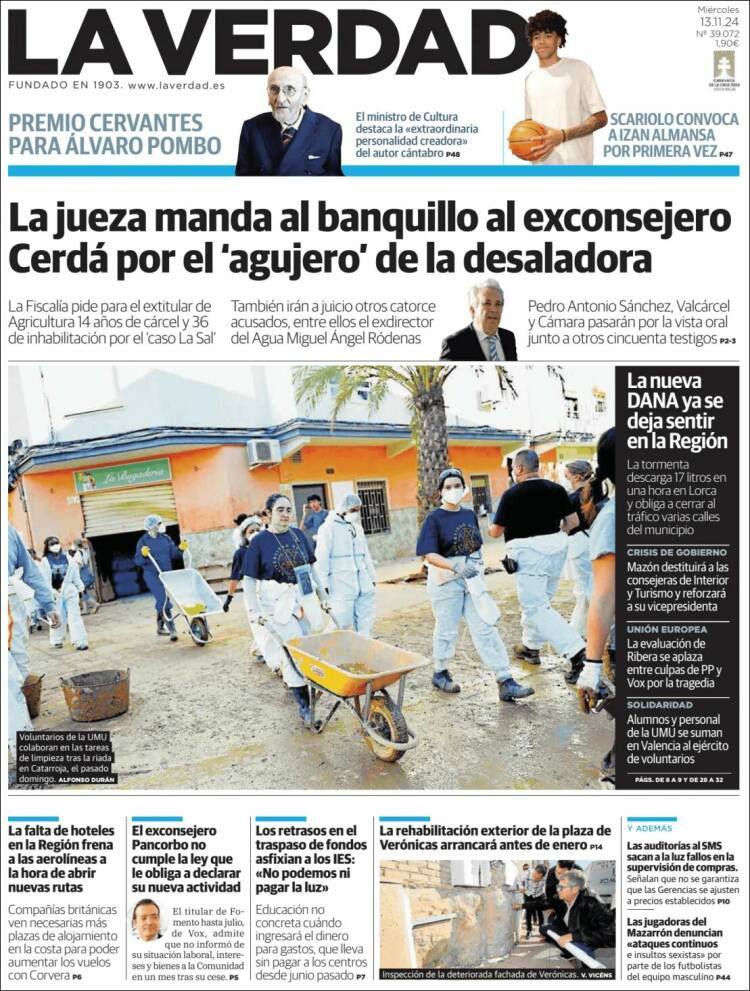 Portada de La Verdad de Murcia (España)