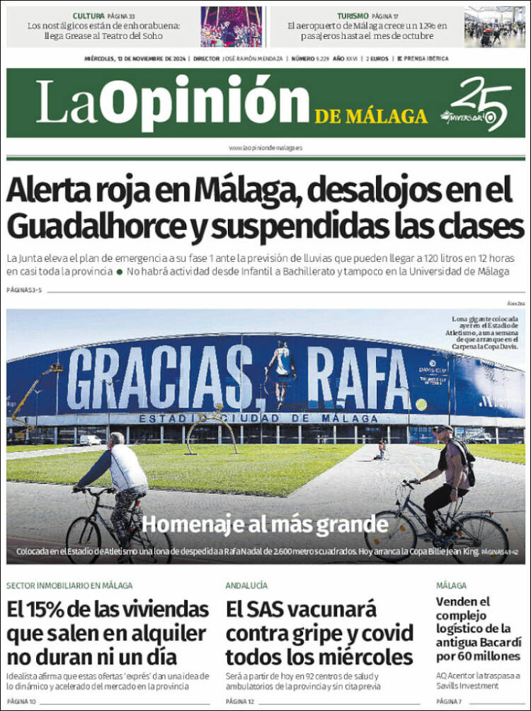 Portada de La Opinión de Málaga (España)