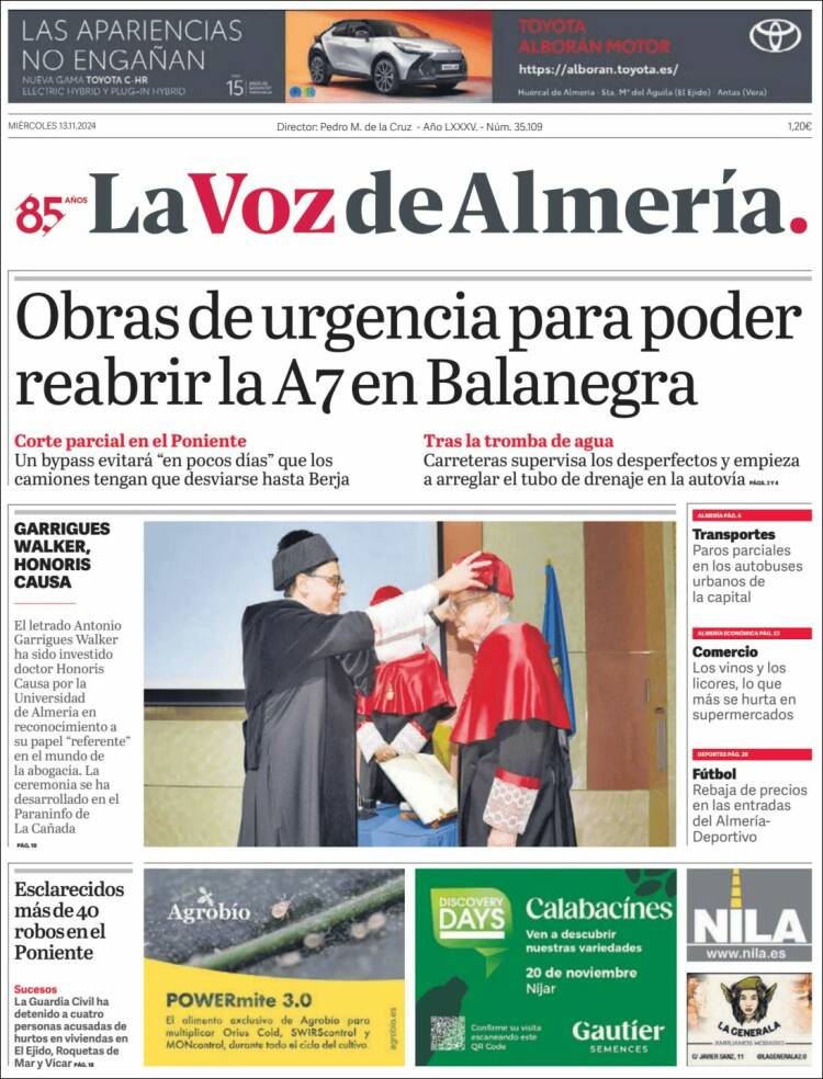 Portada de La Voz de Almería (España)