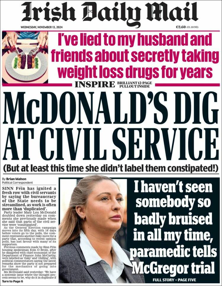 Portada de Irish Daily Mail (Ireland)