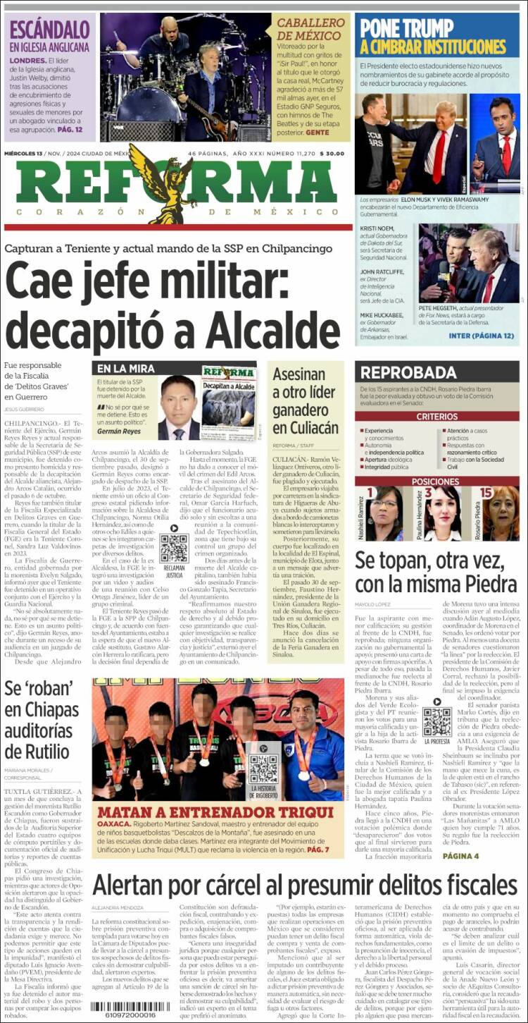Portada de Reforma (México)