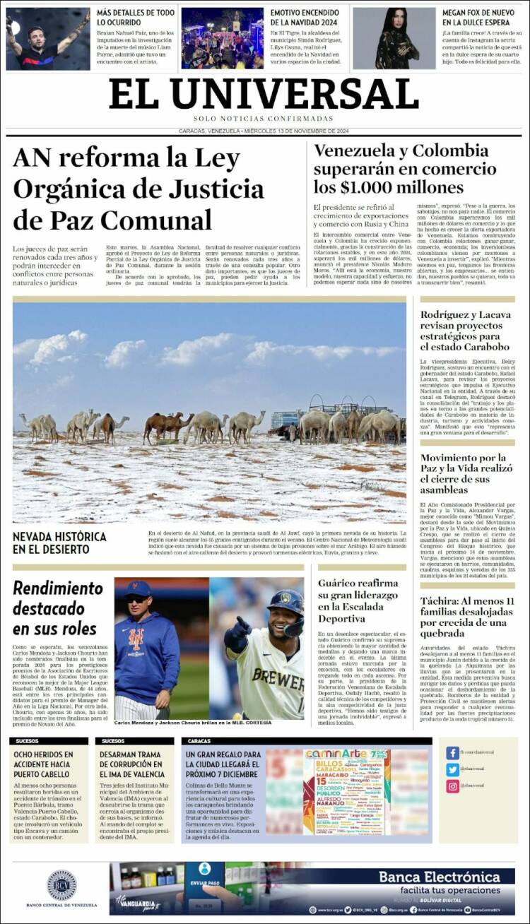 Portada de Universal (Venezuela)