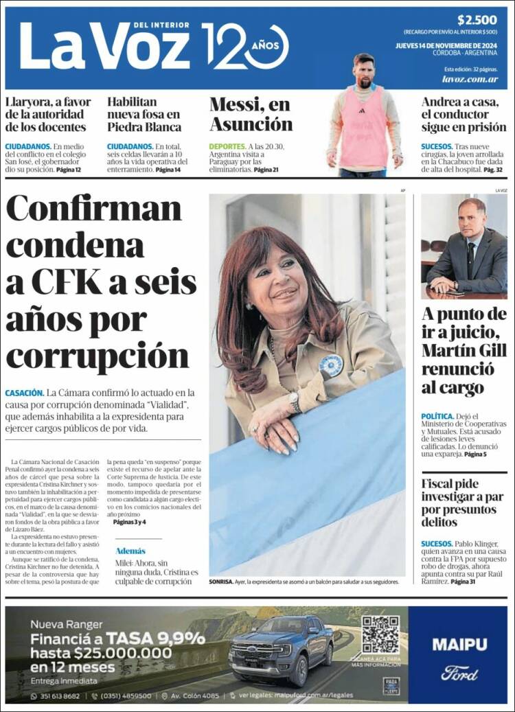 Portada de La Voz del Interior (Argentina)