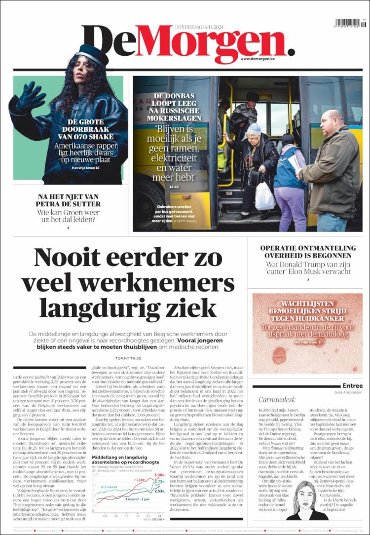 Portada de De Morgen (B&eacute;lgica)