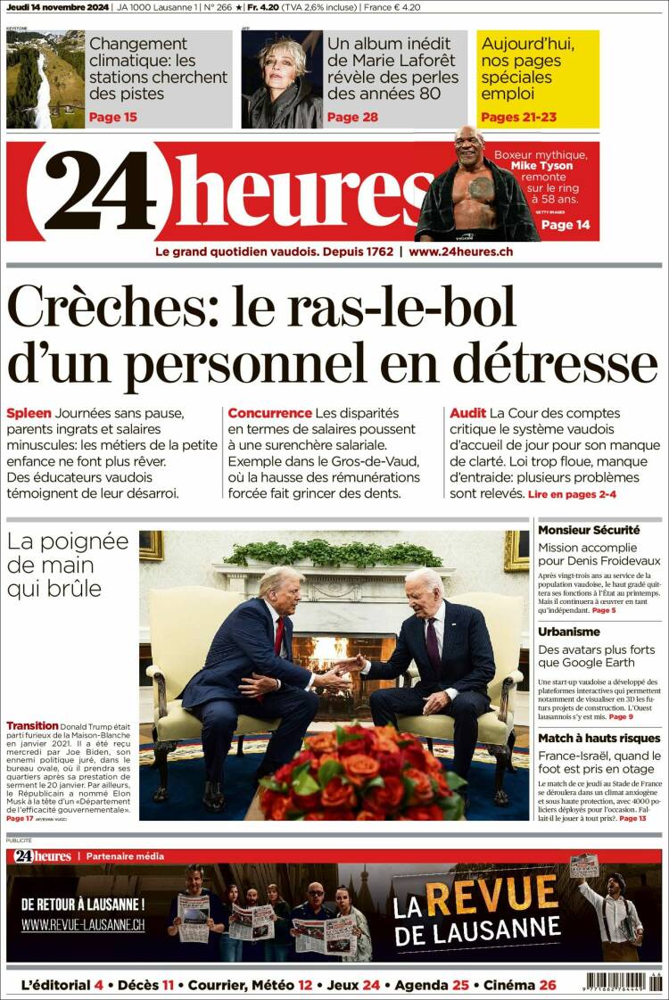Portada de 24 Heures (Suiza)