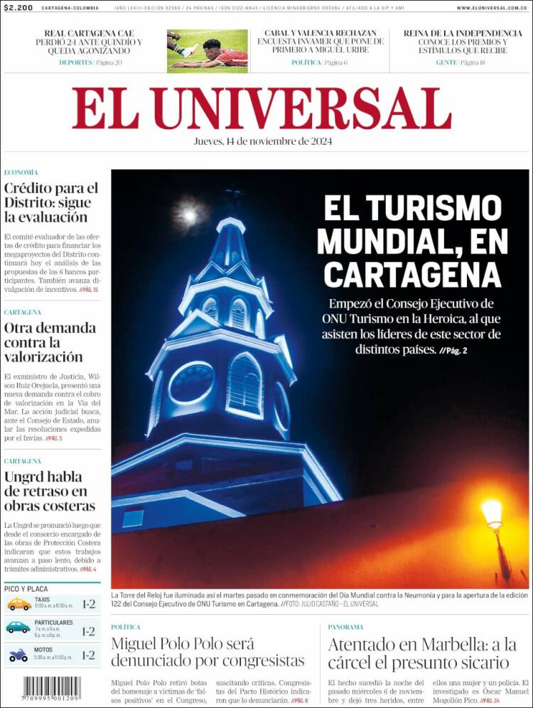 Portada de El Universal (Colombia)