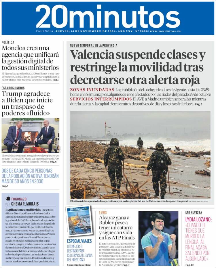 Portada de 20 Minutos - Valencia (España)