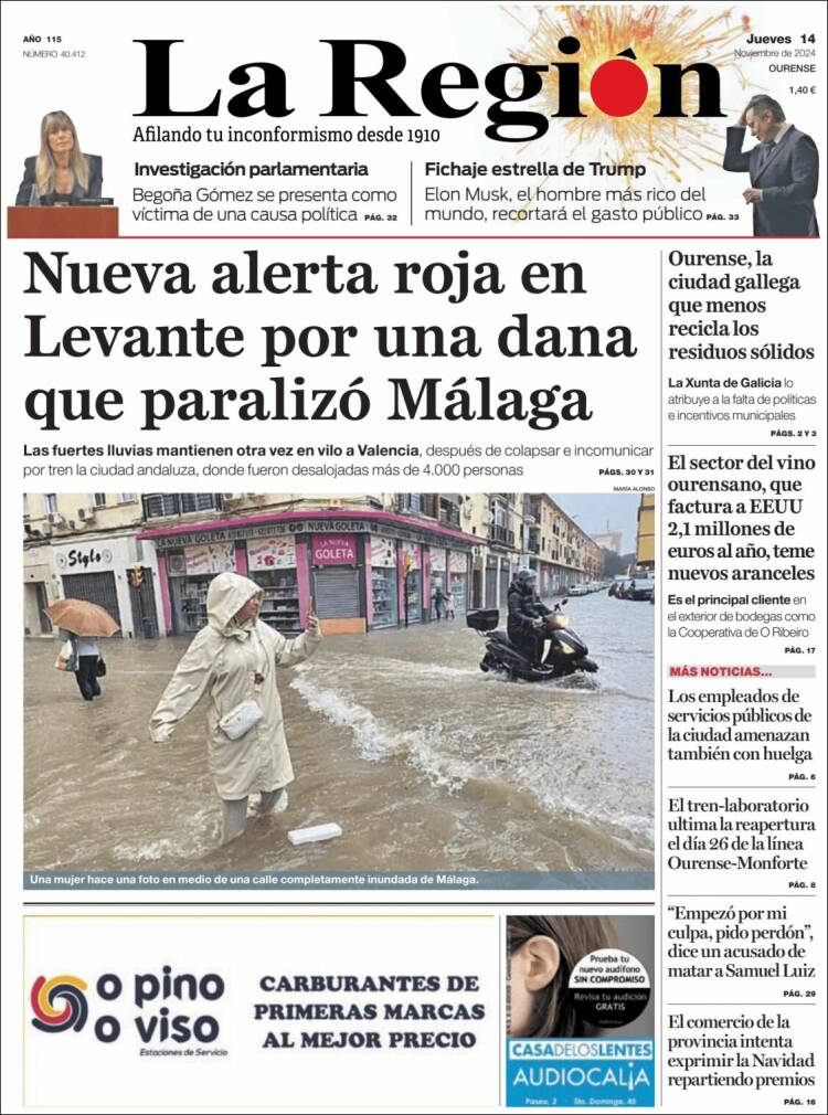 Portada de La Región de Ourense (España)