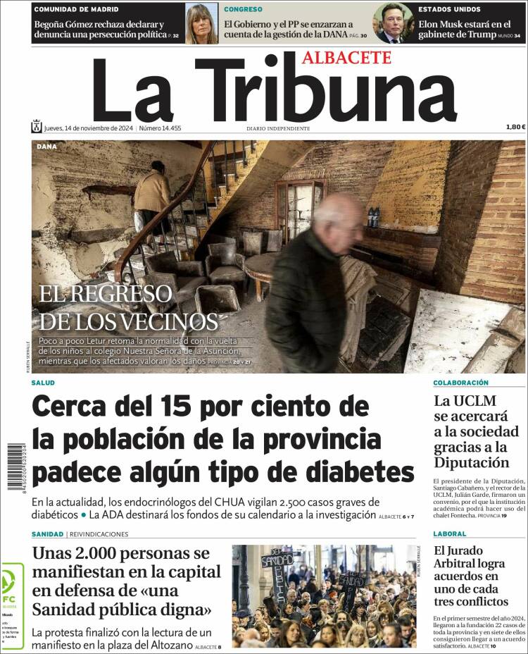 Portada de La Tribuna de Albacete (España)