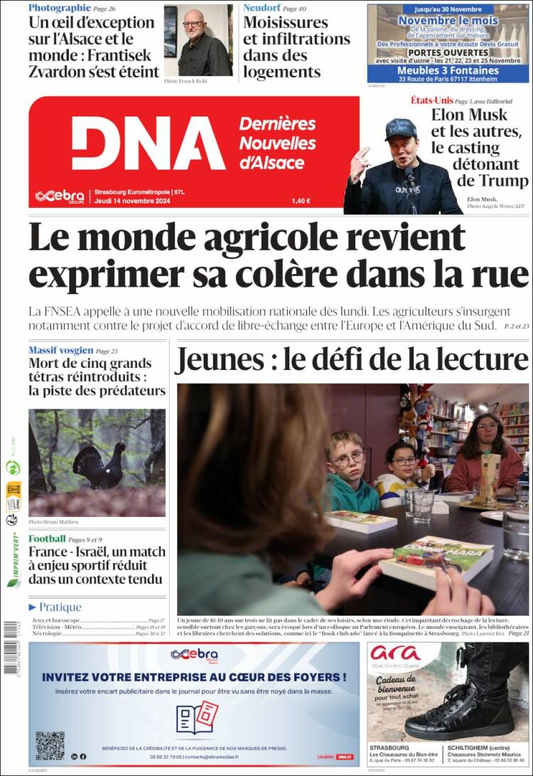 Portada de Les Dernières Nouvelles d'Alsace (Francia)