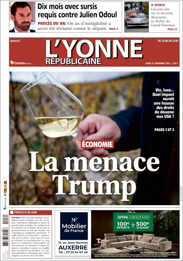 Portada de L'Yonne-Républicaine (Francia)