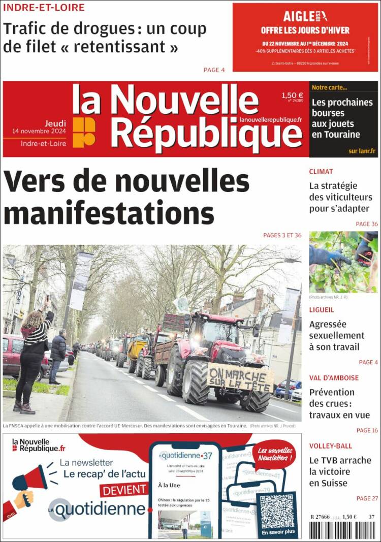 Portada de La Nouvelle Republique (Francia)