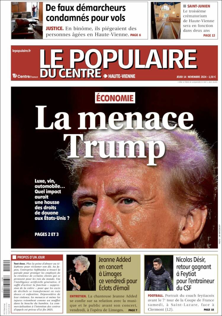 Portada de Le Populaire du Centre (Francia)