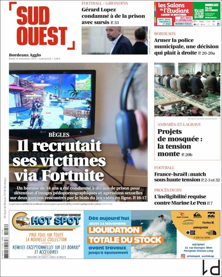 Portada de Sud Ouest (Francia)