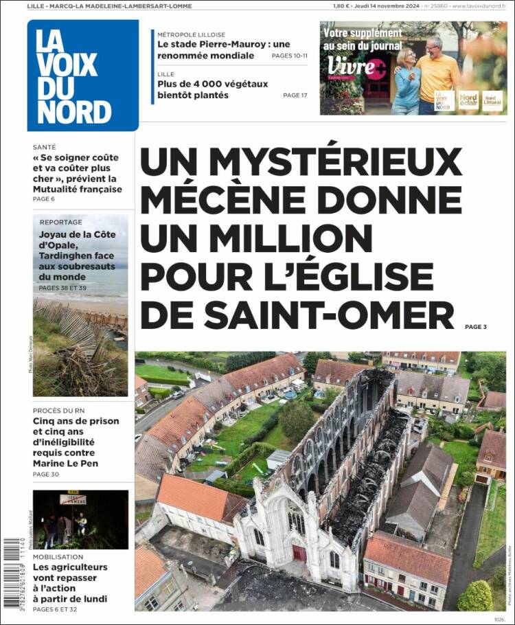 Portada de La Voix du Nord (Francia)