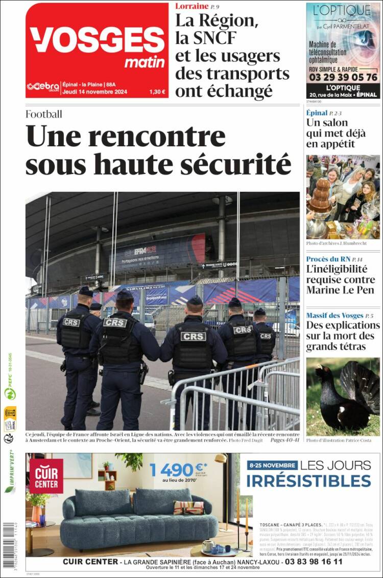 Portada de Vosges Matin (Francia)