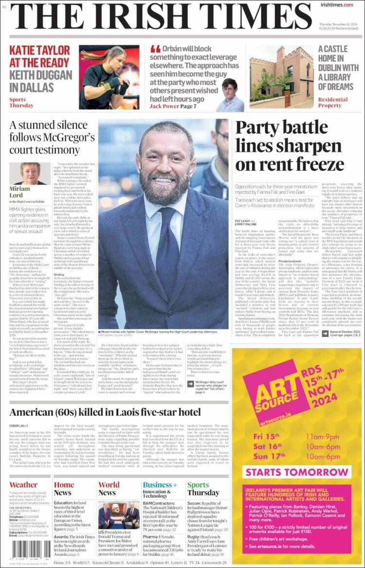 Portada de Irish Times (Irlanda)