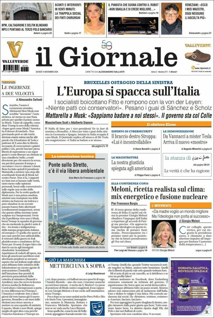 Portada de il Giornale (Italia)