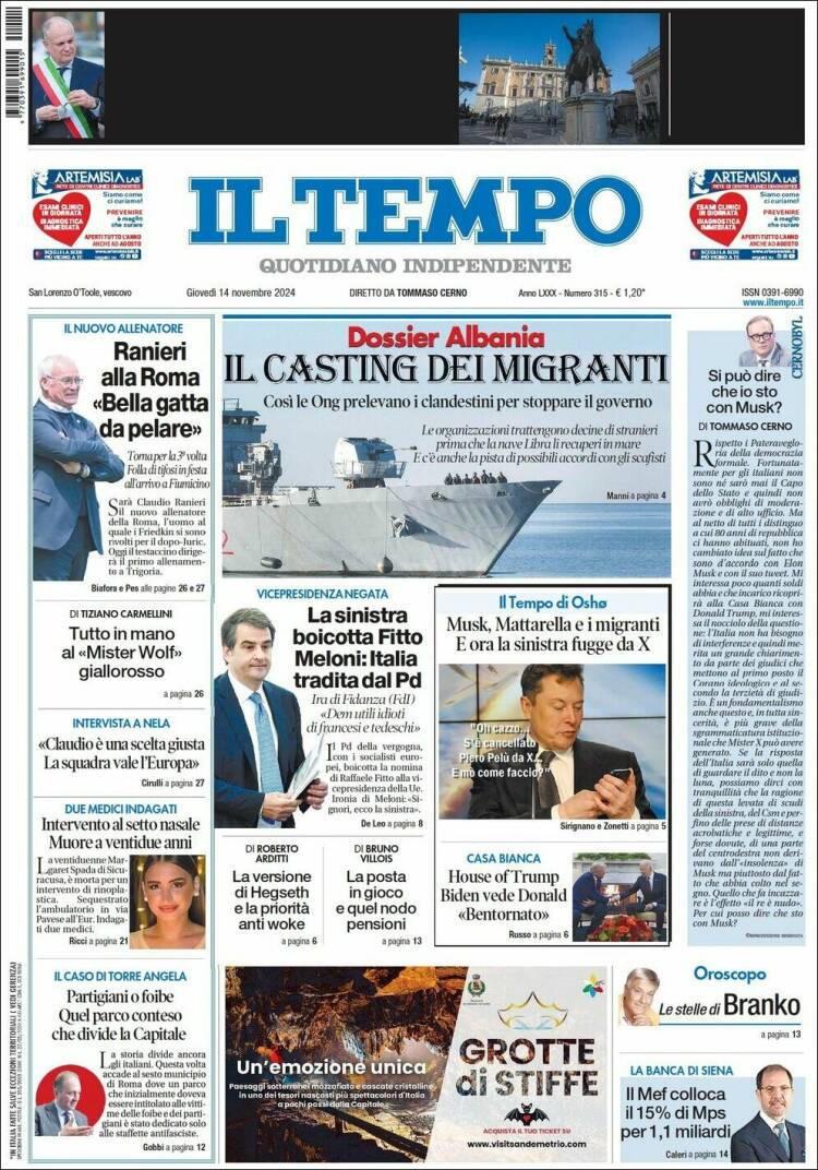 Portada de Il Tempo (Italia)