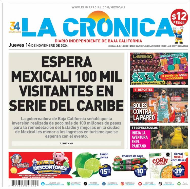 Portada de La Crónica de Baja California (M&eacute;xico)