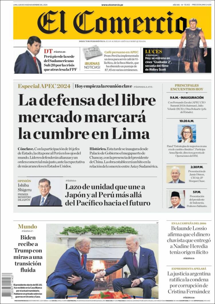 Portada de El Comercio (Per&uacute;)
