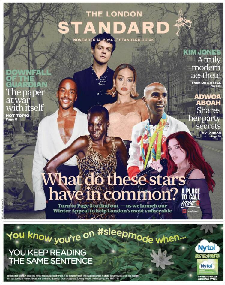 Portada de Evening Standard (Reino Unido)