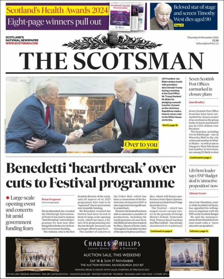 Portada de The Scotsman (Reino Unido)