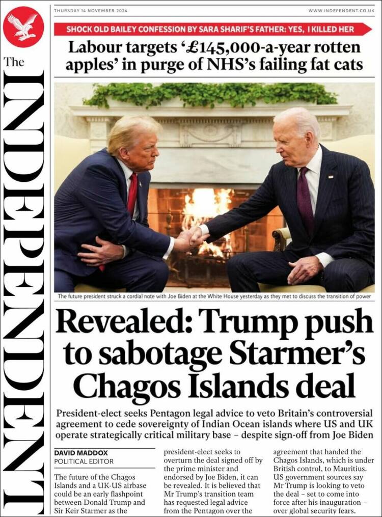 Portada de The Independent (Reino Unido)