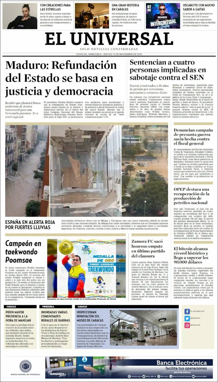 Portada de Universal (Venezuela)