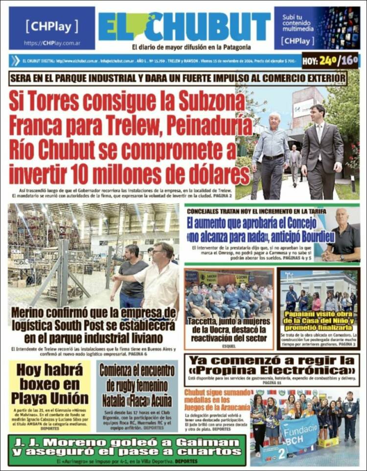 Portada de El Chubut (Argentina)