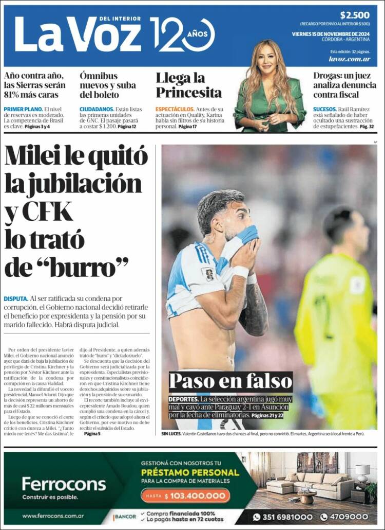 Portada de La Voz del Interior (Argentina)