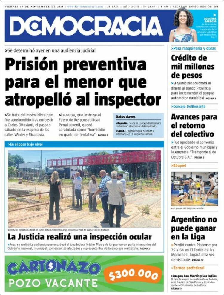 Portada de Diario Democracia (Argentina)