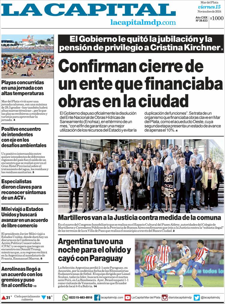 Portada de Diario La Capital - Mar del Plata (Argentina)