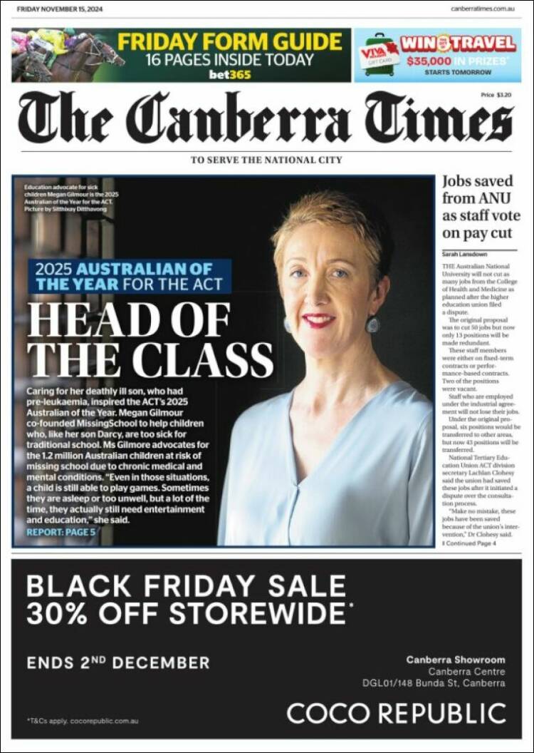 Portada de The Canberra Times (Australia)