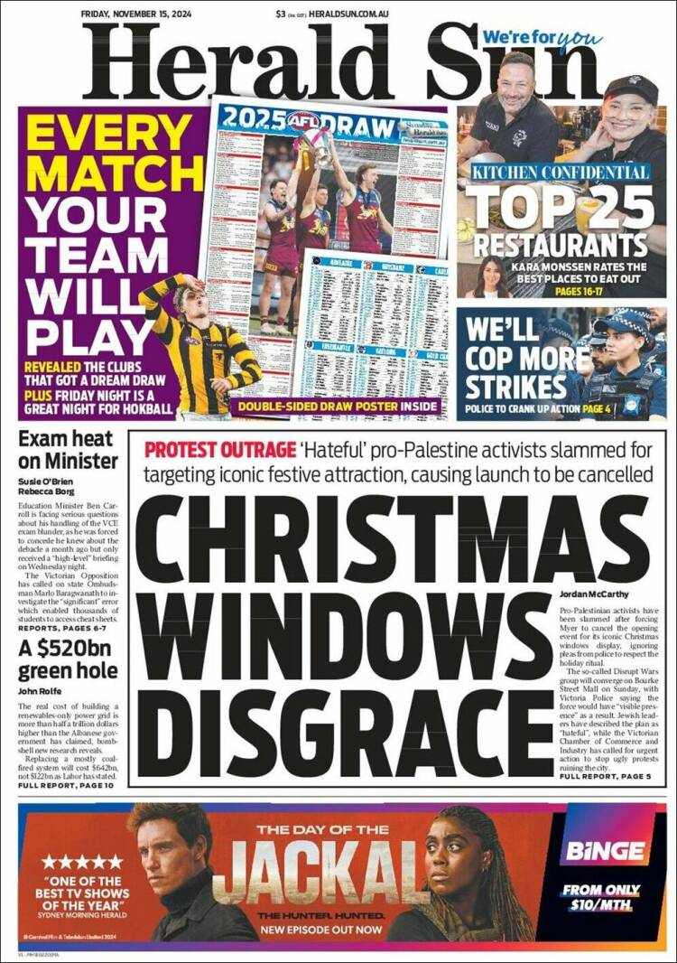Portada de Herald Sun (Australia)