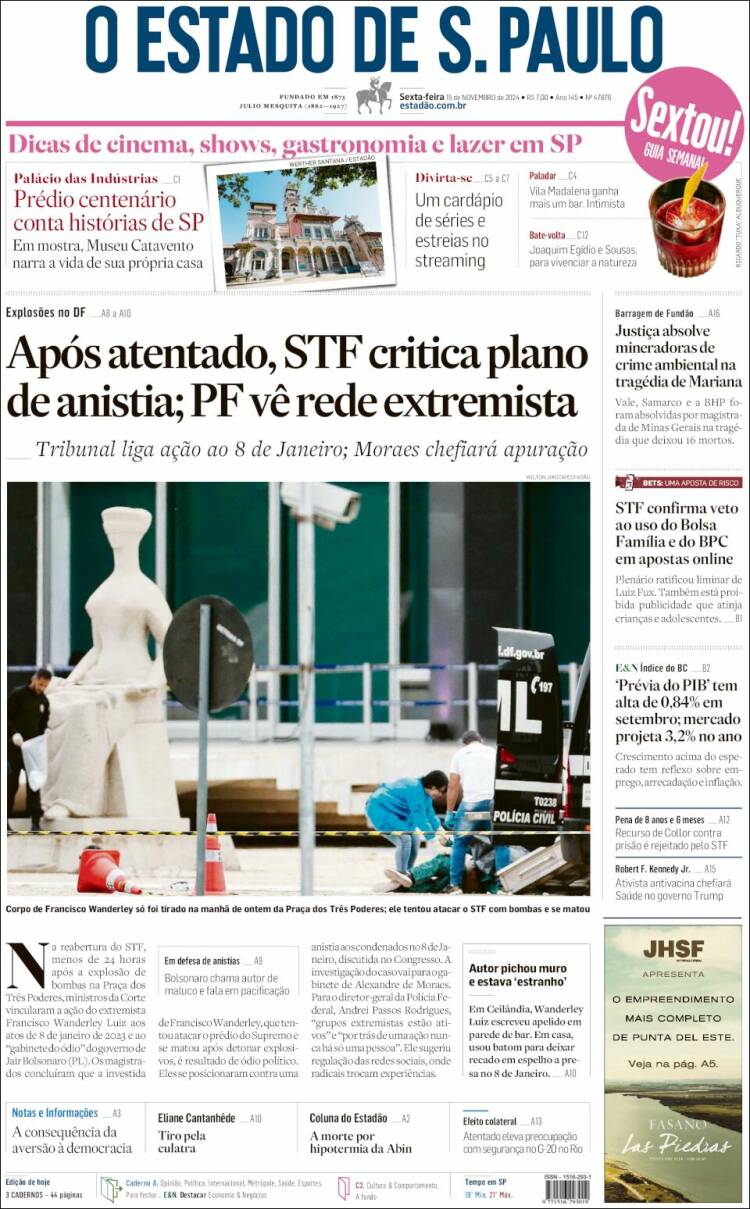 Portada de O Estado de São Paulo (Brasil)