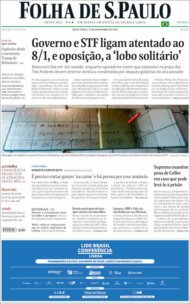 Portada de Folha de São Paulo (Brasil)