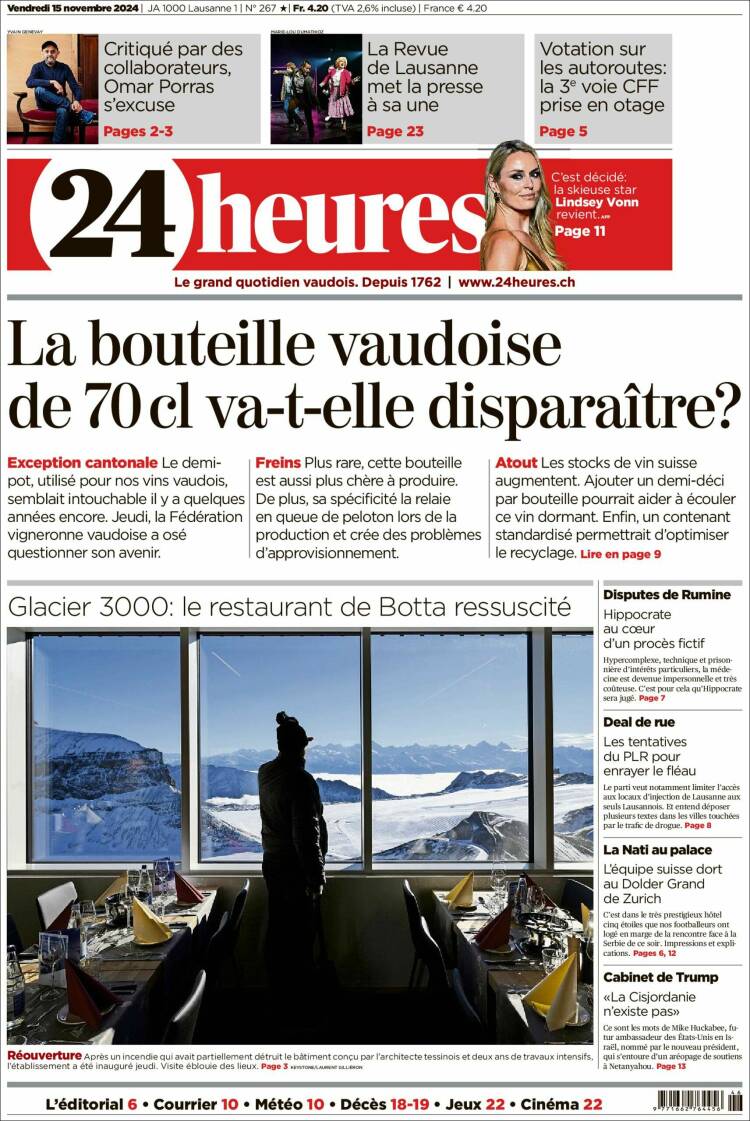 Portada de 24 Heures (Suiza)