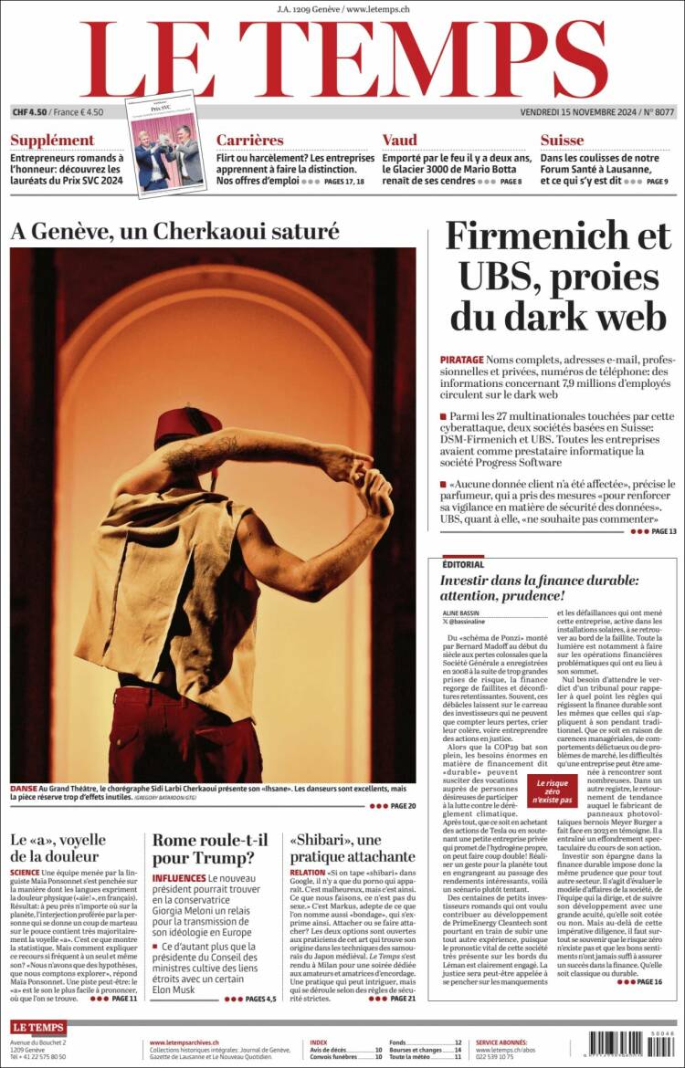 Portada de Le Matin (Suiza)