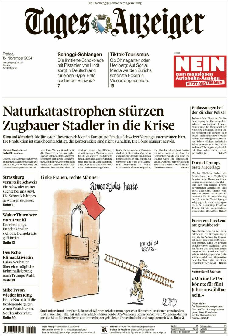 Portada de Tages-Anzeiger (Suiza)