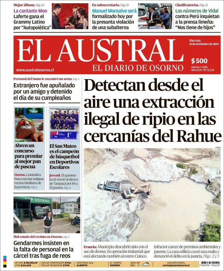 Portada de El Austral de Osorno (Chile)