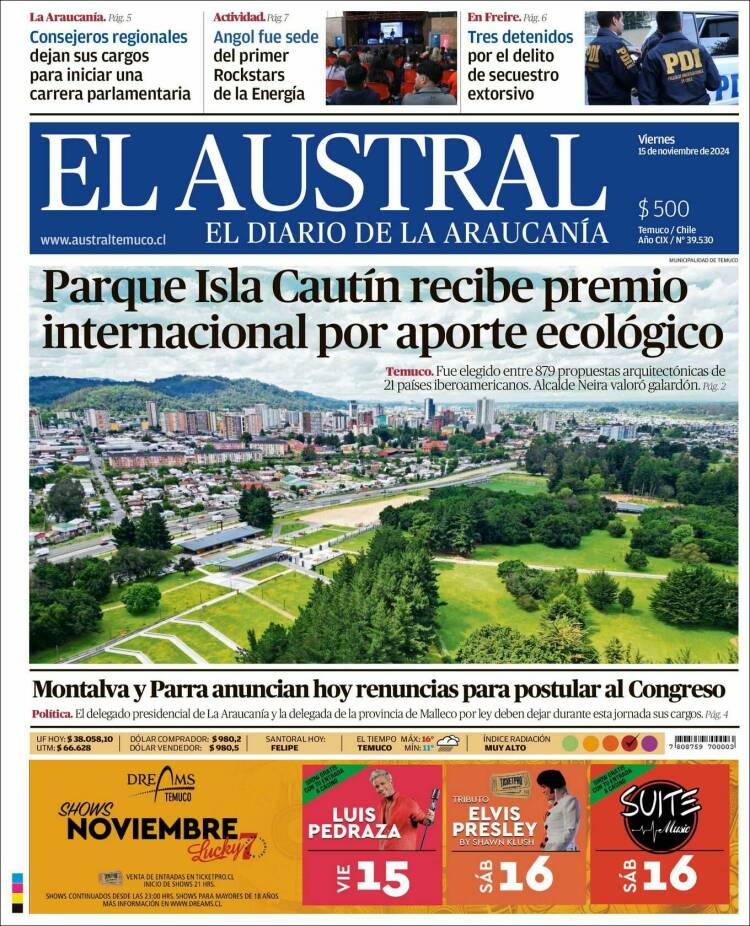 Portada de El Austral de Temuco (Chile)